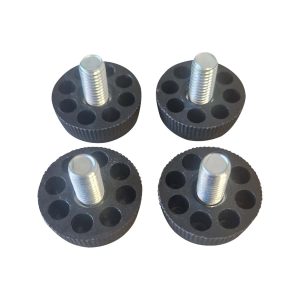 Super-Seat | Set of Black Metal Table Bases | Zwarte metalen tafelpoten met verstelbare voeten, zilveren schroefstelen, en acht gaten. | Horecameubilair