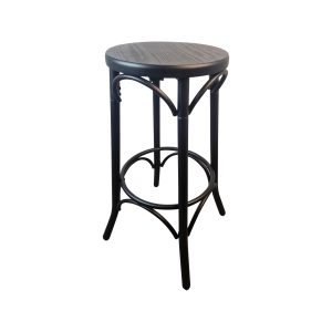 Super-Seat | A black metal bar stool with round wooden seat by Thonet café | Elegant and industrial, perfect for modern interiors. | Hospitality Furniture