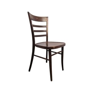 Super-Seat | The Tommy Thonet wooden café chair in walnut brown | Walnootbruine houten stoel, gebogen rugleuning, drie horizontale spijlen, rechte poten |. | Horecameubilair