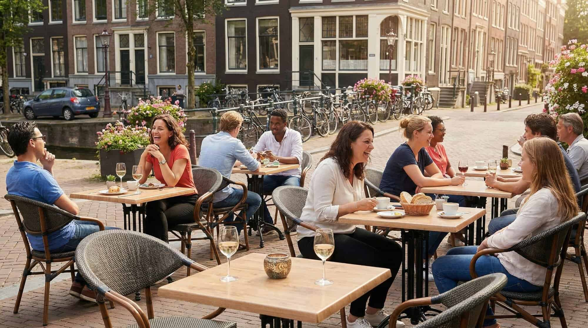 Super-Seat | Terrace chairs and tables for Hospitality and garden | Gray textile chairs, oak tables, metal bikes; urban waterfront terrace. | Hospitality Furniture