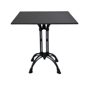 Super-Seat | The Hospitality tables melamine black marble 67x67 cm with base | Zwarte vierkante tafel, melamine blad met zwart marmerlook, metalen onderstel met vier gebogen poten. | Horecameubilair