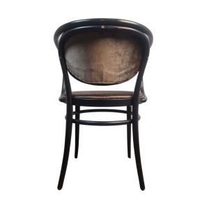 Super-Seat | The Michael Thonet 210 Vintage Bentwood Armchair | Zwarte houten armleuning stoel met gebogen rug, mocha glansstof bekleding. | Horecameubilair