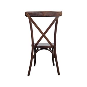Super-Seat | The Cross-Back Stackable Chairs Brown Wood | Donkerbruin houten stoel met X-vormige rug en gebogen poten, volledig van hout. | Horecameubilair