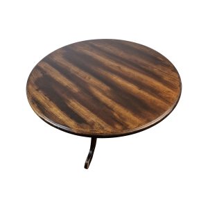 Super-Seat | The Cambridge Wooden hospitality communal table | Donkerbruin hout, ronde tafel (130cm), houtnerf, centrale houten poot. | Horecameubilair
