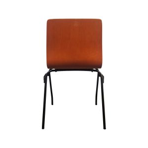 Super-Seat | A Car Katwijk Dutch stackable design chair | Bruin houten zitting, vlakke rugleuning, vier zwarte metalen poten |. | Horecameubilair