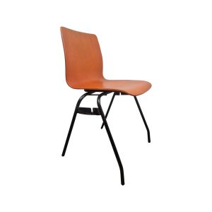 Super-Seat | The Car Katwijk Dutch Stackable Design Chair | Minimalistische stoel met gebogen houten zitting/rugleuning en zwarte metalen poten |. | Horecameubilair