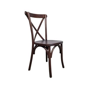 Super-Seat | The Cross-Back Stackable Chairs Brown Wood | Donkerbruin hout, ronde zitting, gebogen poten, cross-back design. | Horecameubilair