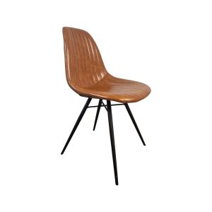 Super-Seat | The Jimmi Bistro Chairs Cognac | Ribbed cognac leren zitting, zwarte metalen poten, elegante bistrostoel. | Horecameubilair