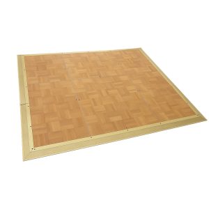 Super-Seat | The Mobiele dansvloer, houten vloer met messing rand ca. 15m2 | Vierkante houten parketvloer met messing rand, warmbruin hout, goudkleurige afwerking |. | Horecameubilair
