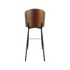 Super-Seat | The New York Design Bar Stools | Black leather bar stool with curved wooden back and black metal legs with cross support. | Hospitality Furniture