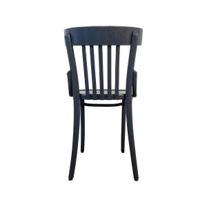 Super-Seat | Ocean Thonet Vintage Wooden Slat-Back Chair | Grijs-blauw hout, verticale ruglatten, gebogen armleuningen, licht uitlopende poten. | Horecameubilair