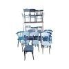 Super-Seat | Fifteen vintage blue wooden café chairs from the Thonet Mix Set | Blue lacquered wooden chairs, partially stacked on metal rack, vintage look. | Hospitality Furniture