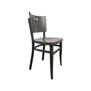 Super-Seat | The Dotty Deco wooden bistro chair | Zwarte vintage bistrostoel van hout, donker, distressed finish, driehoekige uitsparing in rugleuning. | Horecameubilair