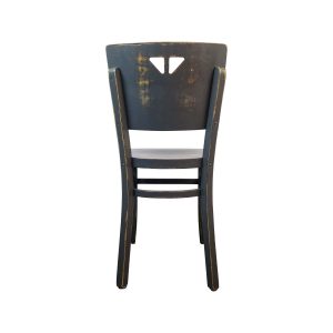 Super-Seat | The Dotty Deco wooden bistro chairs vintage black | Vintage wooden chair with black distressed finish, triangle cutout, straight legs |. | Hospitality Furniture