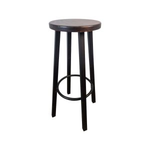 Super-Seat | Wooden bar stool with round seat, four straight legs and metal footrest. | Hospitality Furniture