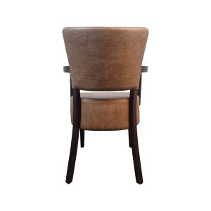 Super-Seat |Brown retro chair with armrests, wooden legs, brown fabric upholstery, stylish look. | Hospitality Furniture