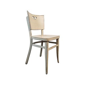 Super-Seat | The Dotty Deco vintage wooden bistro chairs white vintage wooden bistro chair with light finish, triangle cutout, straight legs, lightly weathered. | Hospitality Furniture