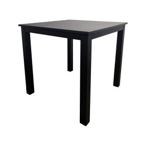 Super-Seat | The Empire hospitality table features a black melamine 80x80cm square top with base | Zwarte melamine tafel, vierkant blad en onderstel, industrieel design, wit achtergrond. |. | Horecameubilair