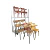 Super-Seat | The Mix Set Tubax & Thonet | 10 vintage wooden café chairs on metal rack; wood in warm brown tones, metal silver gray, classic design. | Hospitality Furniture