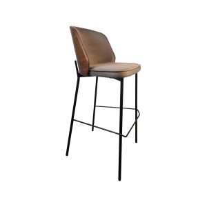 Super-Seat | The New York design barkrukken hout velours Mokka | Bruine velours zitting en rug, zwart metalen frame, houten details, vier poten, voetsteun. | Horecameubilair