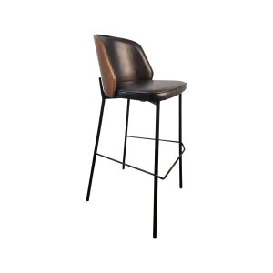 Super-Seat | The New York design bar stools wood black leather | Black leather seat/cloth, wood accents, black metal legs with footrest. | Hospitality Furniture