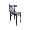 Super-Seat | An Ocean Thonet vintage wooden slat-back chair | Grijs-blauw hout, gebogen rugleuning, verticale latten, vier poten, zonder armleuningen. | Horecameubilair