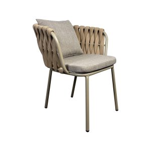 Super-Seat | The Must Scandinavian design chairs wood / black | Beige metal frame, woven tan backrest, light gray seat cushion, light decorative cushion. | Hospitality Furniture