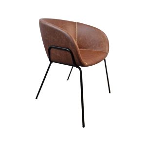 Super-Seat | The Portland designer armchairs cognac leather | Cognac leather armchair with curved carpet, similar stitching, black metal legs. | Hospitality Furniture