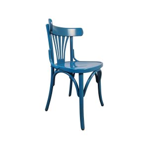 Super-Seat | The Sky Thonet vintage wooden fan chairs blue | Blue stained wooden chair with curved back, vertical bars, round seat. | Hospitality Furniture