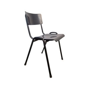 Super-Seat | A black metal chair with missing armrest | Zwarte metalen stoel met gebogen zitting, zonder rechter armleuning, volledig van metaal. | Horecameubilair