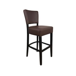 Super-Seat | The Lisa Rome horeca barkrukken donkerbruin | Donkerbruine leren zitting en rug, vier houten poten, metalen voetensteun. | Horecameubilair