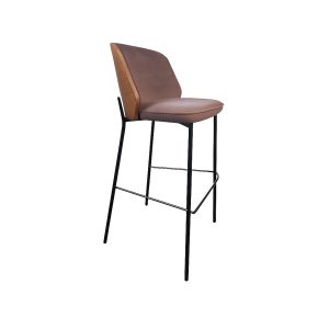 Super-Seat | The New York designer bar stools wood velour Mocha | Bruin velours zitvlak/rug, houtaccent, zwarte metalen poten met voetensteun. | Horecameubilair