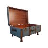 Super-Seat | Blue trunk table with wooden interior, metal accents and short metal legs. | Hospitality Furniture