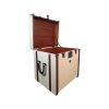 Super-Seat | A large, rectangular, cream Authentic Models side table; with wood, brown leather straps, black metal details |. | Hospitality Furniture