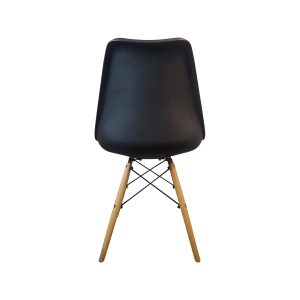 Super-Seat | The Eames Retro Design Shell Chair Black | Zwarte kunststof kuipstoel, houten poten met metalen spijlen, retro Eames-stijl. | Horecameubilair
