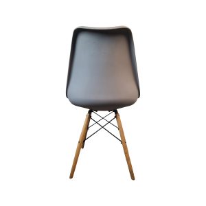 Super-Seat | The Eames Retro Design Shell Chair – Grey | Grijze kunststof kuip, houten poten, zwarte metalen staven, Eames stijl. | Horecameubilair