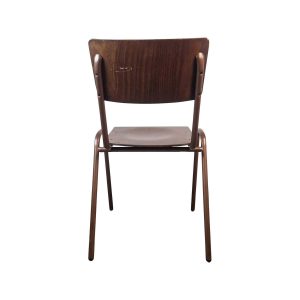 Super-Seat | The Rocco Retro Wooden School Chair | Donkerbruine houten zitting en rug, zichtbare schroeven, metalen poten in zwart. | Horecameubilair