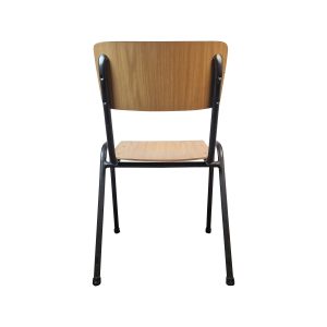 Super-Seat | The Campus Vintage Wooden School Chairs Stackable | Licht hout, zwart metalen frame, retro schoolstoel, vier zwarte poten |. | Horecameubilair
