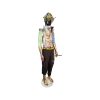 Super-Seat | The Wastelander #4 | Mannequin: wit voetstuk, zwarte broek, krantentop van gerecycled materiaal, goudaccenten, bladhelm. | Horecameubilair