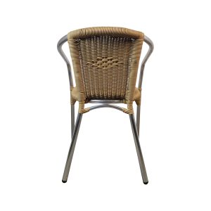 Super-Seat | The Tivoli patio chairs stackable | Chrome frame, curved metal armrest, woven rattan rug and seat in light brown. | Hospitality Furniture