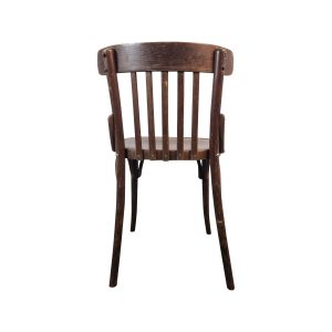 Super-Seat | Wooden chair with curved backrest, vertical bars and angled legs in natural wood color. | Hospitality Furniture