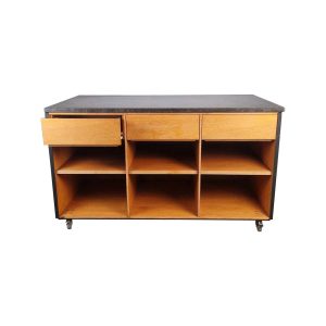 Super-Seat | Anthracite wood cabinet, marble top, 3 drawers, shelves, casters |. | Hospitality Furniture