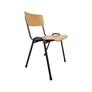 Super-Seat | The Campus Vintage Wooden School Chairs Stackable | Licht hout zitvlak & rugleuning, zwart metalen frame, stapelbaar, minimalistisch. | Horecameubilair