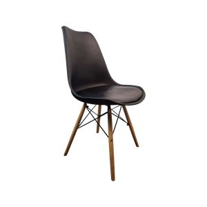 Super-Seat | The Eames Retro Design Shell Chair | Zwarte design kuipstoel met houten poten, retrolook, zitting van kunststof. | Horecameubilair