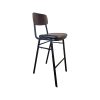 Super-Seat | Black metal bar stool with four legs, footrest, black seat and curved wooden back. |. | Hospitality Furniture
