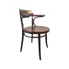 Super-Seat | A Milford Vintage-Thon-Armstühle | Dunkles Holz, gebogene Rückenlehne, runder Sitz, schlanke Beine mit Ringverstrebung. | Horecameubilair