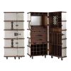 Super-Seat | The Authentic Models 'Pop up' bar in case white | White case-shaped bar with brown leather, metal accents, drawers and shelves. | Hospitality Furniture