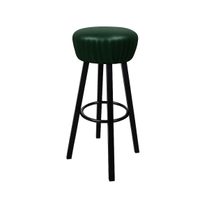 Super-Seat | Black metal bar stool with round, dark green fabric seat and circular footrest. | Hospitality Furniture