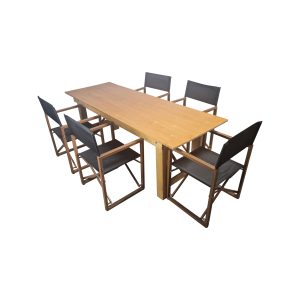 Super-Seat |Wood folding table with five wooden director chairs, dark cushions, white insulated. | Hospitality Furniture