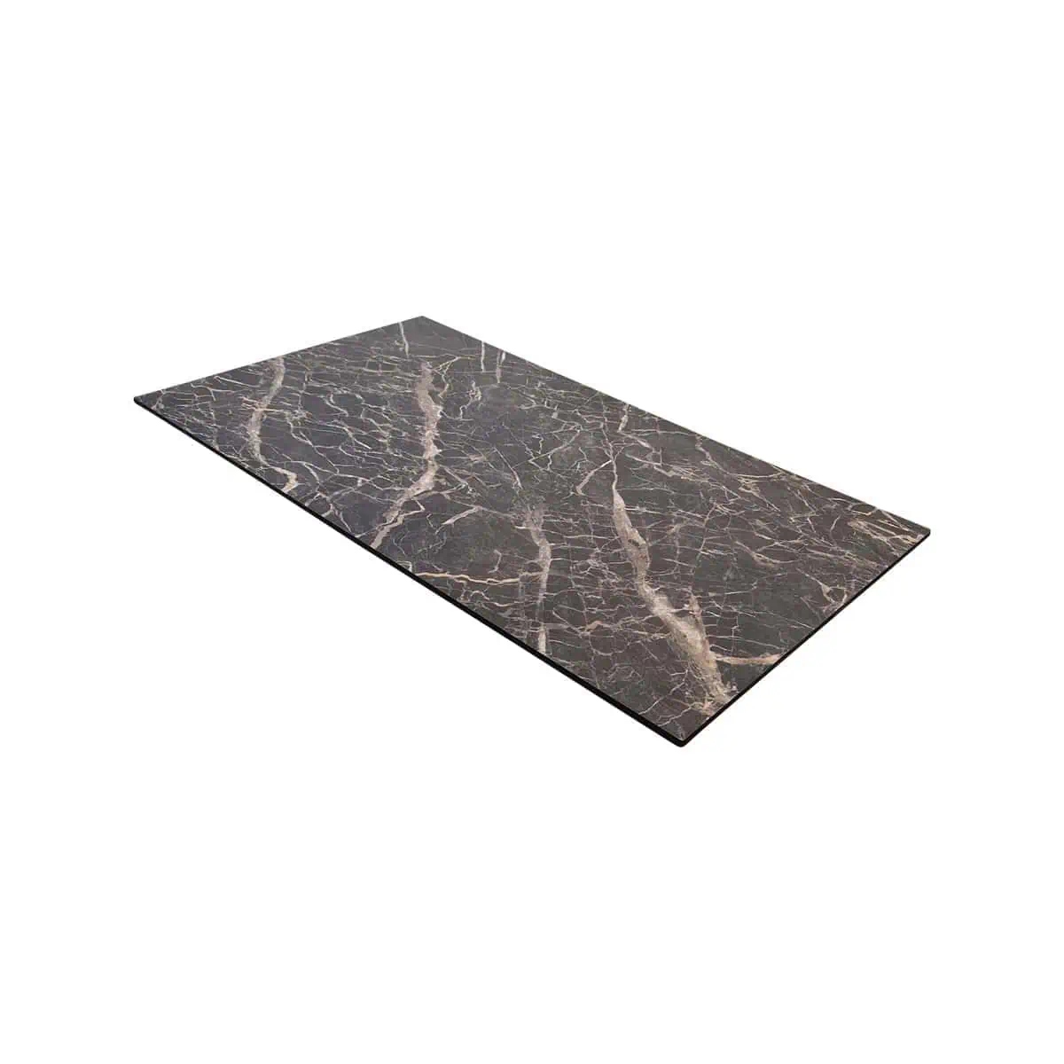 Super-Seat | HPL hospitality table tops black marble 220x90cm Black HPL table top with white/light gray marble pattern, rectangular, on white background. | Hospitality Furniture